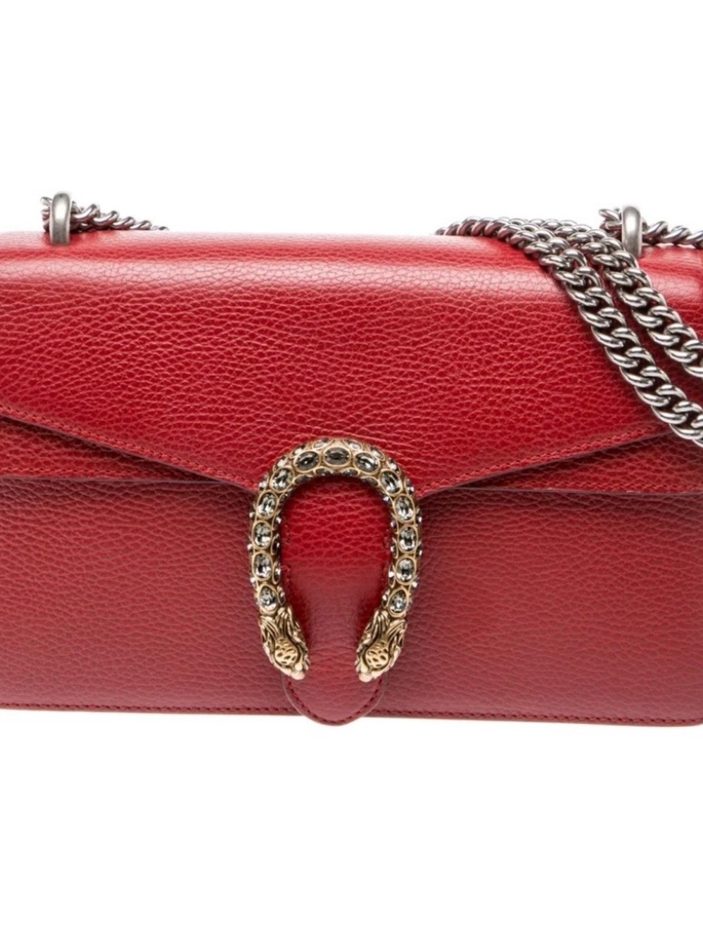 Gucci Dyonisus Red Leather Shoulder Bag with Decorative Horseshoe Clasp